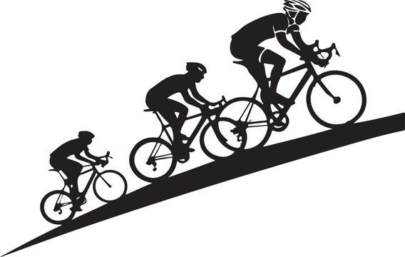 Silhouetted cyclists ascending a steep hill illustrating endurance and athletic competition