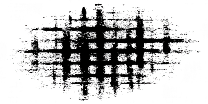 A rough black textured grid pattern isolated on transparent background
