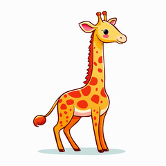 Obraz premium Giraffe in the Wild: A cute giraffe illustration with orange-yellow color, showcasing the animal's characteristic spots and tall neck, rendered in a clean, modern design that captures its gentle.