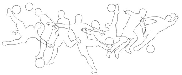 Silhouette soccer football player set. Active sports people healthy players fitness silhouettes concept.
