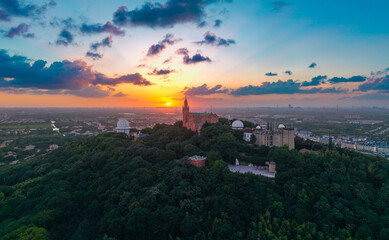 Aerial photography of the architectural scenery of West Sheshan Mountain in Shanghai, China