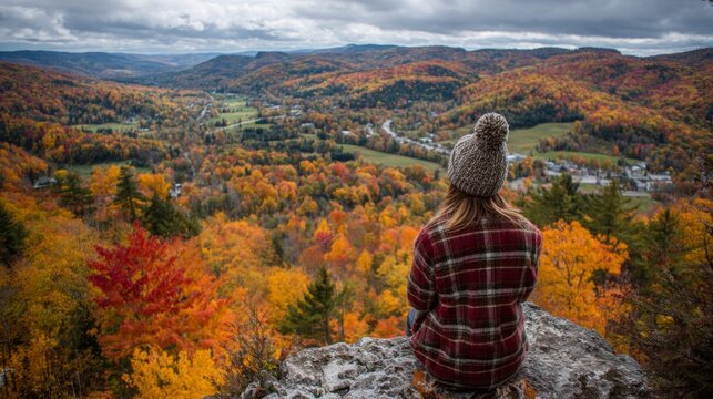 Flannel-clad hiker at scenic overlook