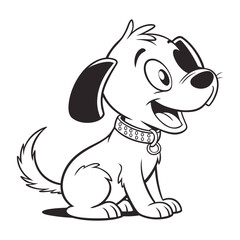 Minimalist line art of a dog in profile view, looking upward with expressive eyes, floppy ears, smooth curved lines defining the head and neck, clean and elegant black outline, no background.