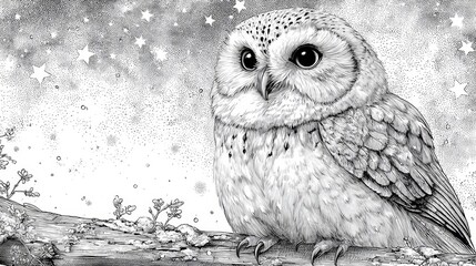 Fototapeta premium Stylized owl line art with Halloween stars