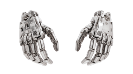 Robot hand with mechanical fingers  isolated, transparent background