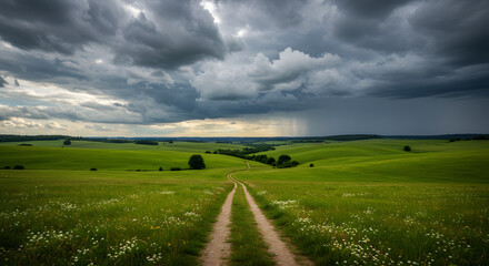 Fototapeta premium Peaceful Rural Hills Under Clouds PNG