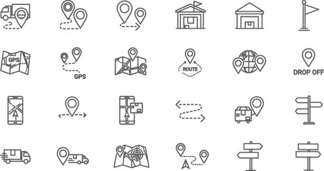 Fototapeta premium Delivery Logistics Tracking Icons for Shipping Routes and Courier Systems