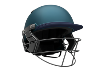 Cricket helmet with protective face grill isolated on transparent background