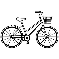 Side view of classic bicycle with basket, minimal line art 