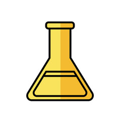 A simple, stylized illustration of a yellow laboratory flask containing a small amount of liquid, isolated on a white background.