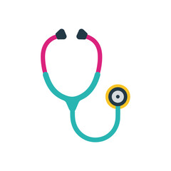 A colorful stylized icon of a medical stethoscope with pink and teal tubing.