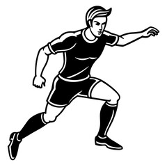 Naklejka premium Stylized soccer player in action black and white illustration