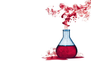 Red liquid in flask on transparent background