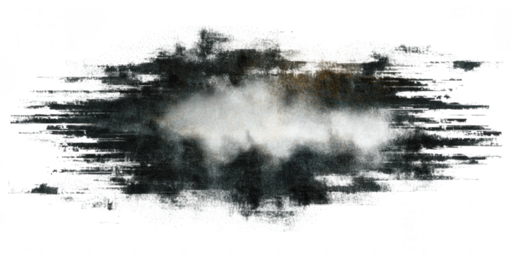 A dark grunge brush stroke with a light center isolated on transparent background