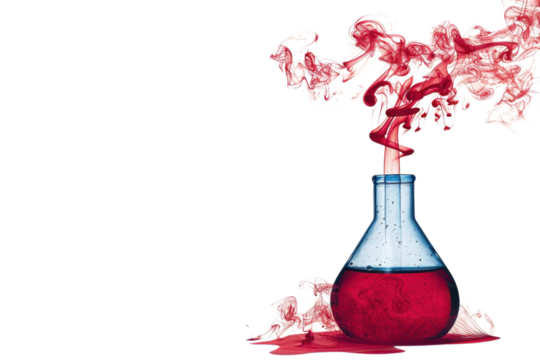 Red liquid in flask on transparent background