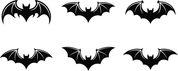 Black bats flying spread wings vector