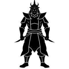 Obraz premium Silhouetted warrior with horned helmet and swords
