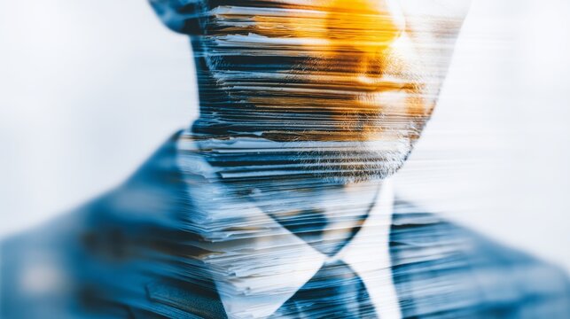 A dynamic double exposure portrait of a businessman with blurred overlapping layers symbolizing the fast paced multiface