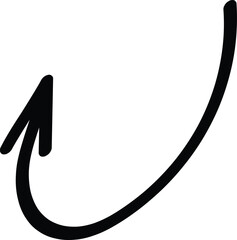 Sharp upward arrow with sweeping curve. Great for indicating motivation or step-by-step direction. Black arrow with a bold, upward-pointing tip and a smooth, sweeping curve to the left. 