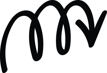 Triple spiral downward arrow. Eye-catching symbol for creative or abstract design purposes. The arrow is bold and fluid, conveying motion and dynamic design. 