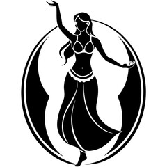 Silhouette of a belly dancer in a circular frame