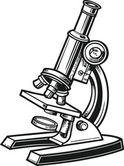 Microscope in Detail: A detailed, eye-level view of a classic microscope in a lab setting. The image captures the intricate mechanics and design, highlighting its scientific essence.