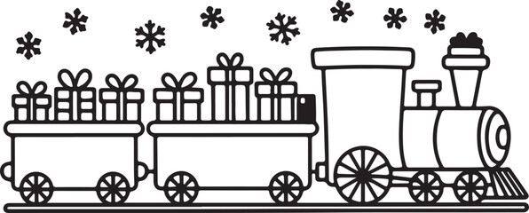  Christmas Train with Gifts and Snowflakes
