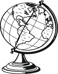 Globe's cartography in detail: An illustrative cartographic depiction of the Earth on a globe, showcasing continents, lines of latitude and longitude. Revealing the elegance of Geography