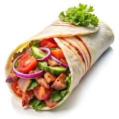 A chicken tortilla wrap with fresh vegetables, tomato, and cheese is a healthy and delicious meal