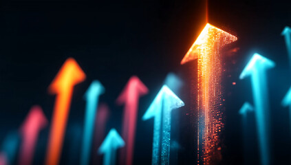 Fototapeta premium Glowing arrows pointing upwards indicating growth and progress isolated on white background isolated on transparent background