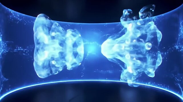Light blue, ghostly, amorphous shapes, within a glowing-edged dark blue tunnel