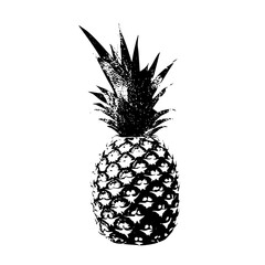 Obraz premium Vector Detailed black silhouette of a pineapple with spiky crown.