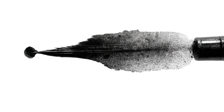 A fountain pen nib with black ink isolated on transparent background