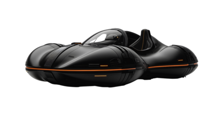 Futuristic vehicle in Black: The sleek lines and aerodynamic design of a cutting-edge, futuristic vehicle, perfect for concepts of innovation and transport, symbolizing advancement and progress.
