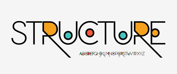 Colorful geometric line logo font alphabet, abstract sans serif artistic geometry typography for game, youth headline, creative pop design, futuristic graphic art. Vector typeset
