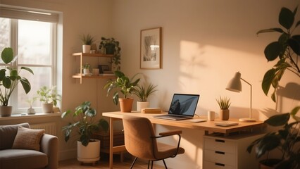 Cozy Home Office with Natural Light and Greenery