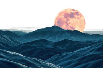Ocean and a big moon on transparent background