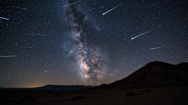 Perseids over Milky Way &ndash; Desert Night Timelapse
