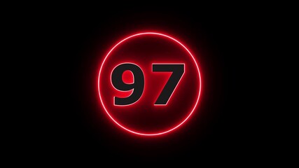 glowing neon red color 97 number icon .