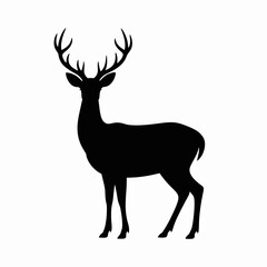 Obraz premium Black silhouette of a majestic stag isolated on white background