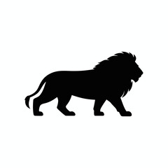 Obraz premium Black silhouette of a majestic lion isolated on white background