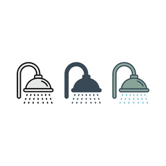 Fototapeta premium Three shower head icons with water droplets isolated on white background