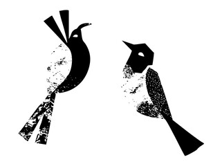 Vector Stylized birds features abstract avian forms in black.