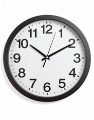 A modern wall clock showing time with black and white design, perfect for offices and home decor.