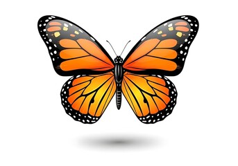 Fototapeta premium A vibrant monarch butterfly with outstretched wings, showcasing its intricate orange and black pattern against a stark white background.