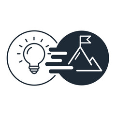 Creative Idea and success. Creativity and goal achievement. Vector linear illustration icon isolated on white background.