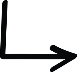 Right-angled arrow symbolizing turning direction. Perfect for process steps or location instructions.  It has a simplistic, bold design, suitable for indicating process steps or providing location
