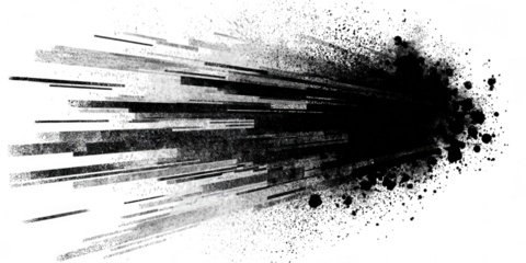 Black ink splash with streaks isolated on transparent background