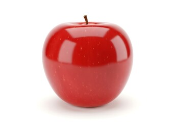 A single, ripe, red apple sits on a white background, showcasing its glossy skin and subtle texture.