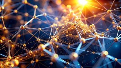 Fototapeta premium Abstract Network Connection with Golden Nodes and Glowing Light